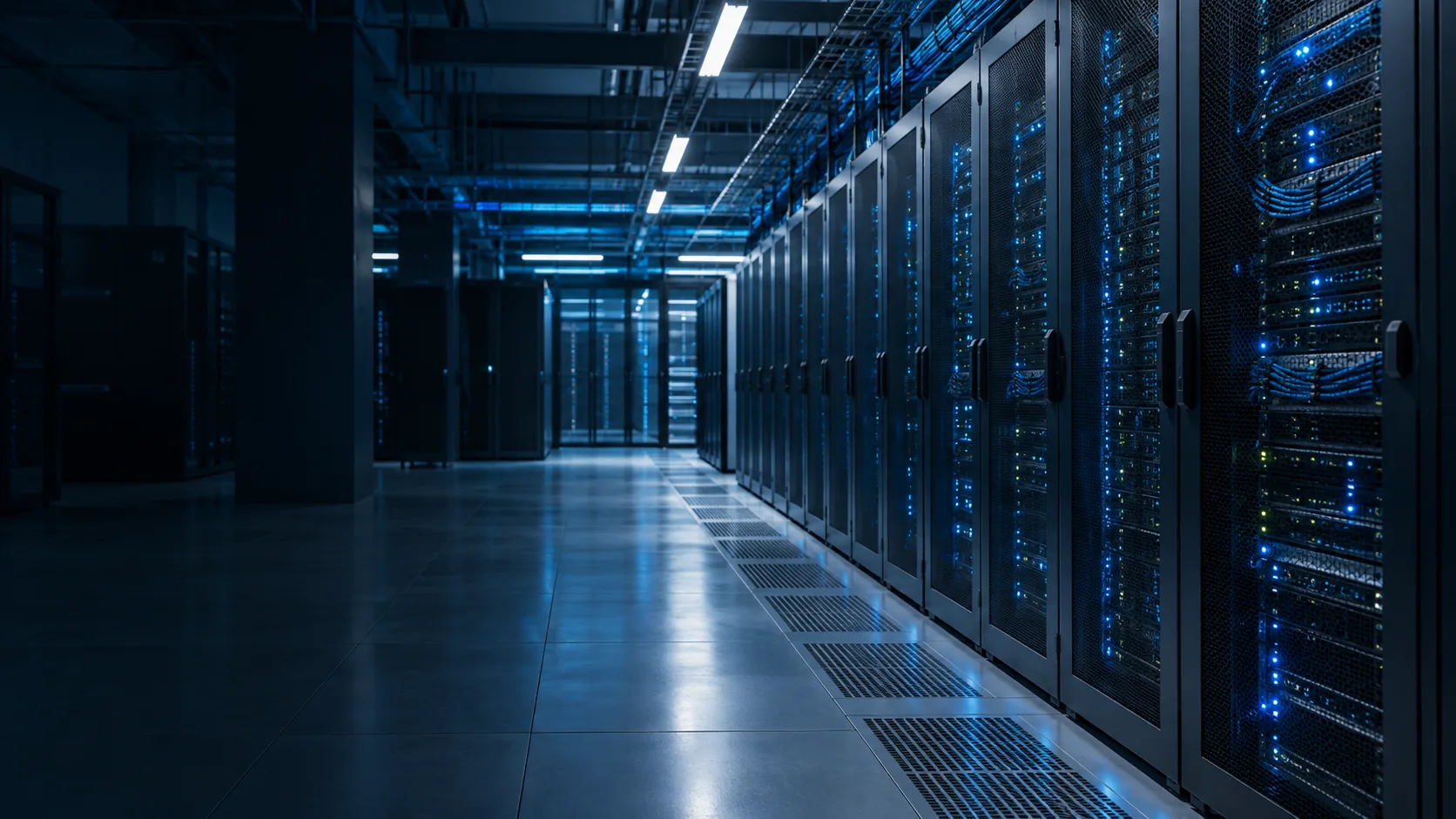 Representação de fileiras de servidores em datacenter