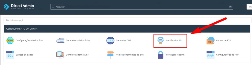Acesso aos certificados SSL no DirectAdmin